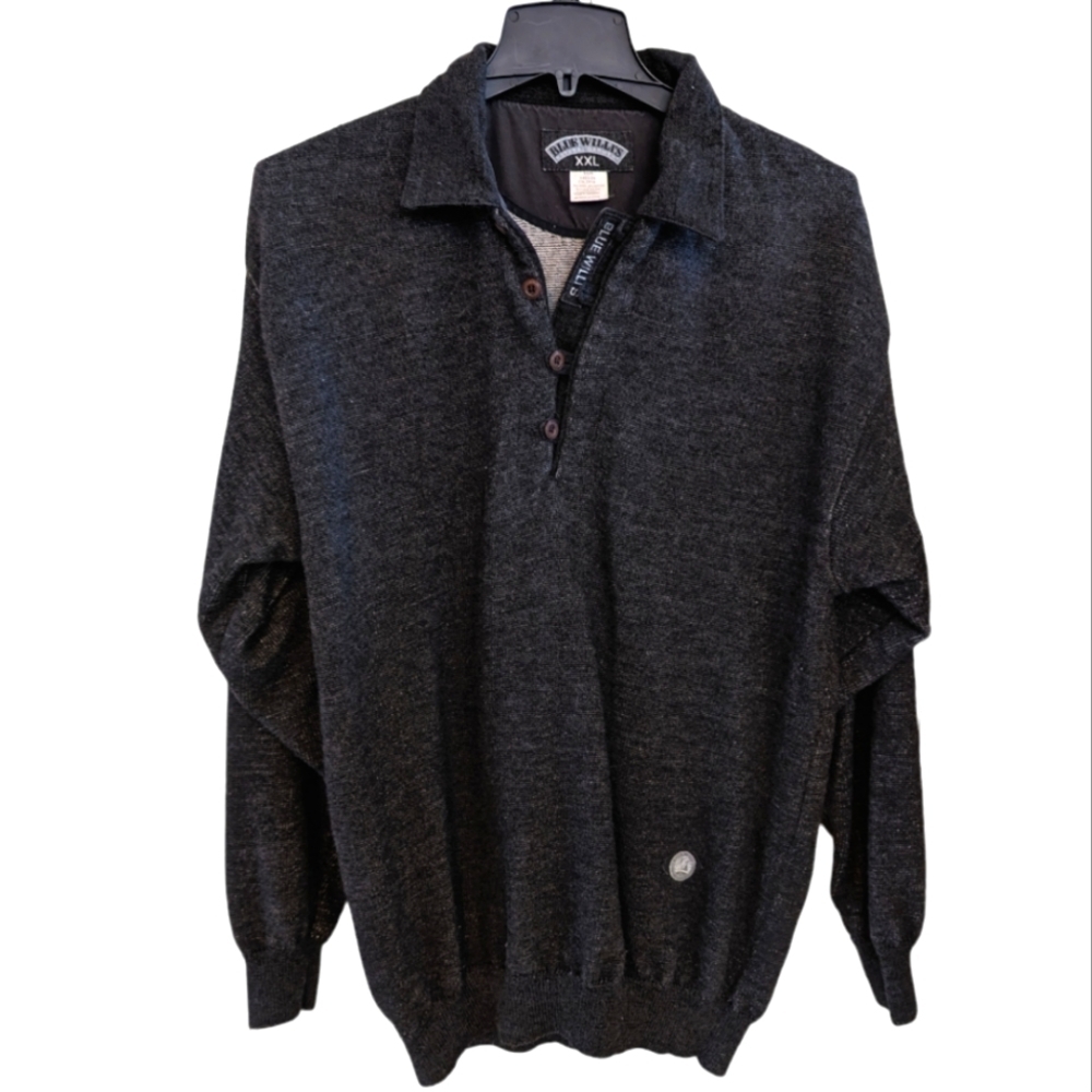 Blue Willi's Charcoal Gray Collared Wool blend Sweater Size XXL